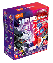 Transformers Shining Version toy block set in its original retail packaging, featuring a purple box with red and blue graphics showing the assembled robot figures.