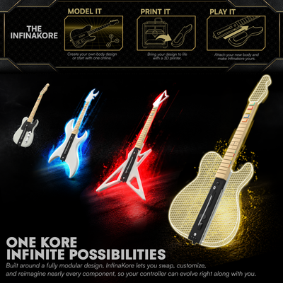 InfinaKore modular design: model, 3D print and attach your own custom guitar bodies