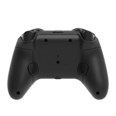 Back view of black Drakong wired Xbox controller showing textured grips, trigger buttons, and rear programmable buttons.